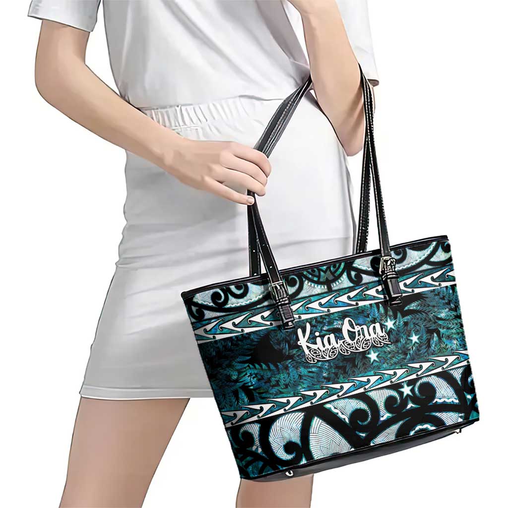 Kia Ora New Zealand Leather Tote Bag Aotearoa Proud Maori Paua Shell Silver Fern LT14 - Polynesian Pride