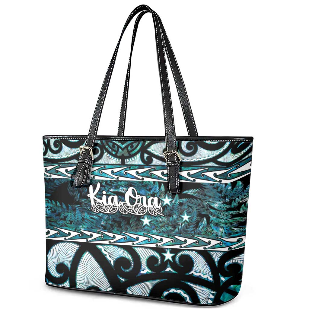 Kia Ora New Zealand Leather Tote Bag Aotearoa Proud Maori Paua Shell Silver Fern LT14 - Polynesian Pride