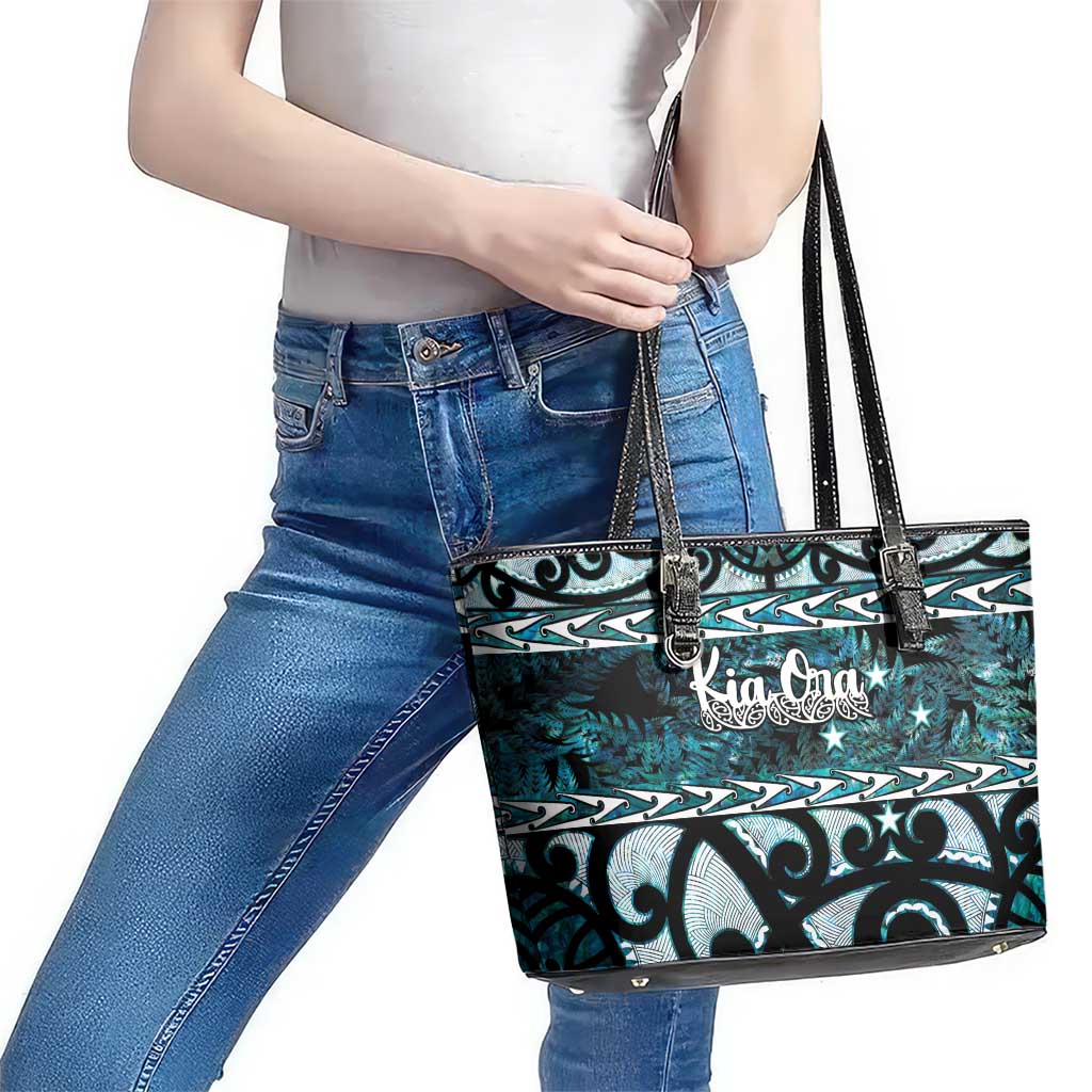 Kia Ora New Zealand Leather Tote Bag Aotearoa Proud Maori Paua Shell Silver Fern LT14 - Polynesian Pride