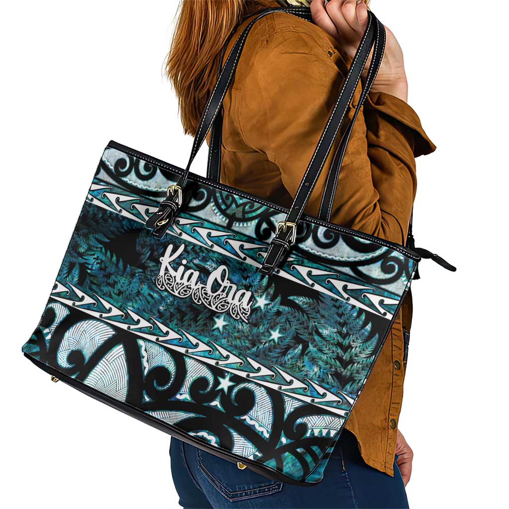 Kia Ora New Zealand Leather Tote Bag Aotearoa Proud Maori Paua Shell Silver Fern LT14 - Polynesian Pride
