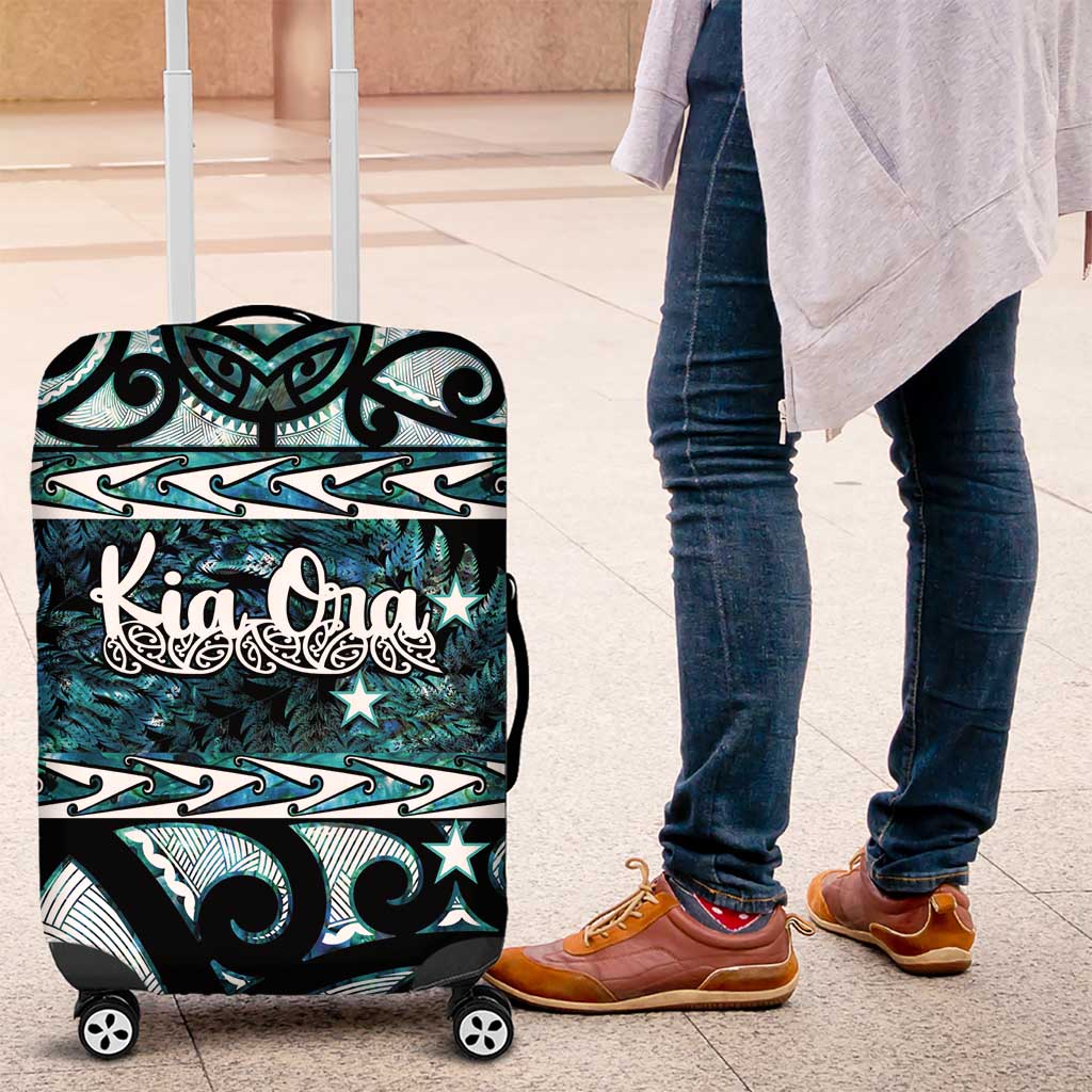Kia Ora New Zealand Luggage Cover Aotearoa Proud Maori Paua Shell Silver Fern - Polynesian Pride