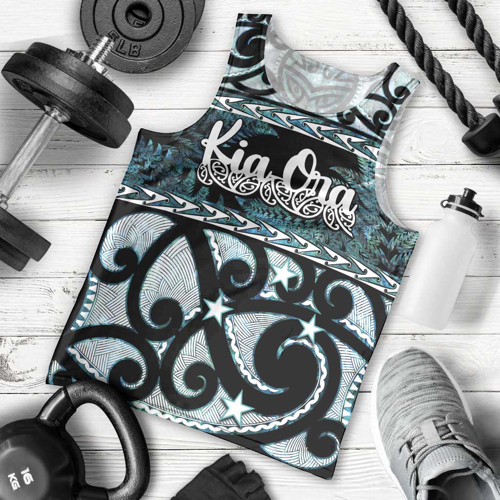 Kia Ora New Zealand Men Tank Top Aotearoa Proud Maori Paua Shell Silver Fern LT14 - Polynesian Pride
