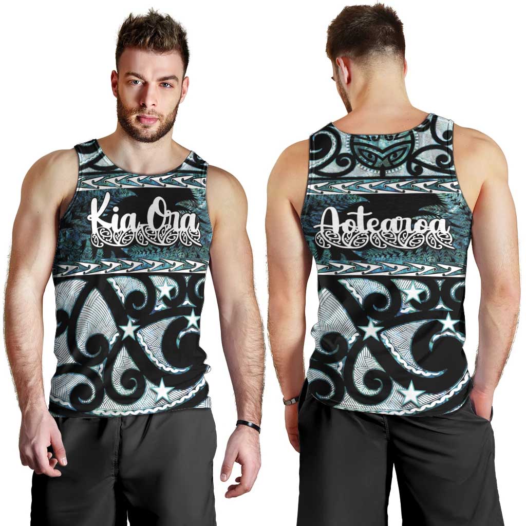 Kia Ora New Zealand Men Tank Top Aotearoa Proud Maori Paua Shell Silver Fern LT14 - Polynesian Pride