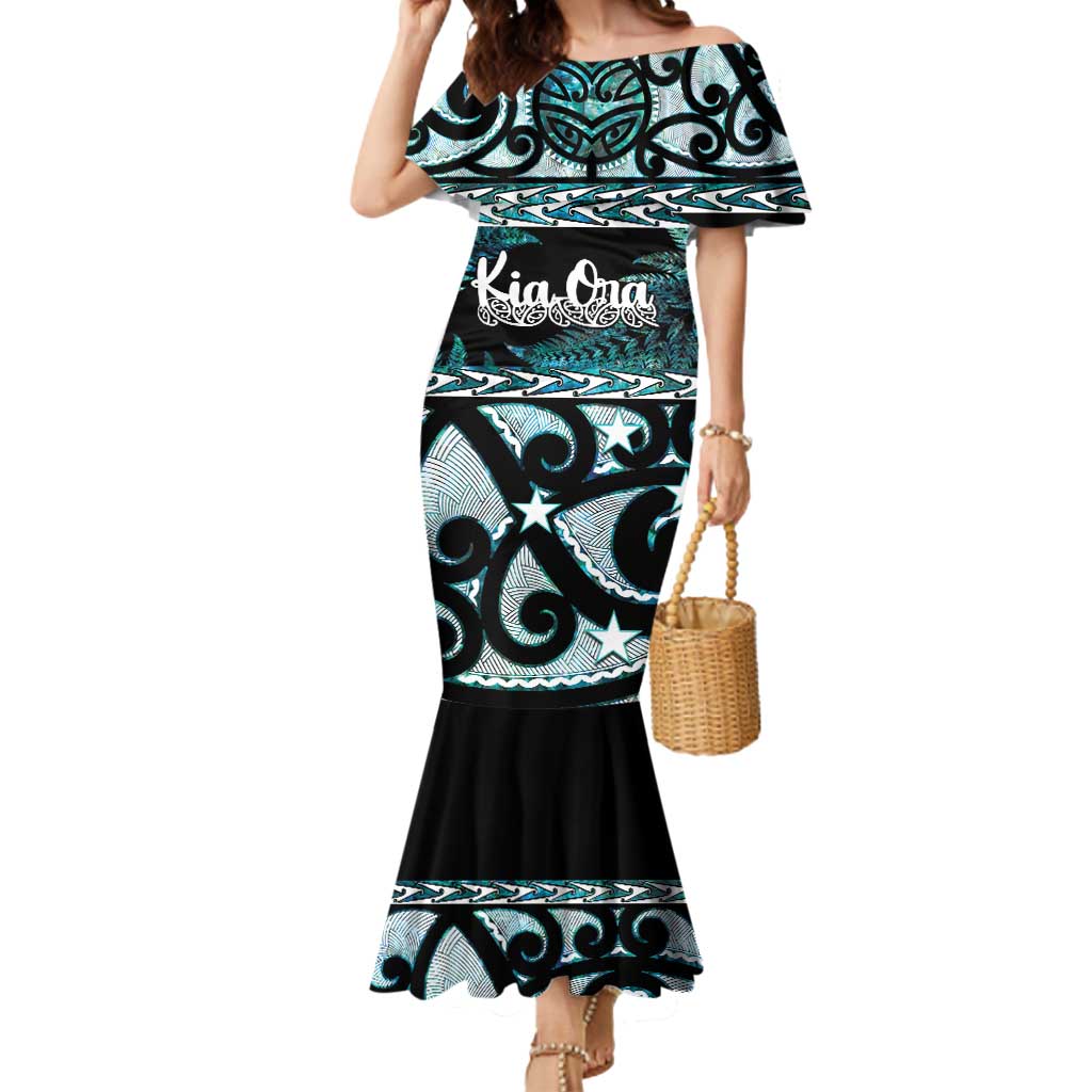 Kia Ora New Zealand Mermaid Dress Aotearoa Proud Maori Paua Shell Silver Fern LT14 Women Black - Polynesian Pride