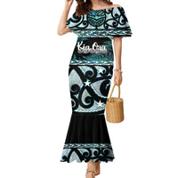 Kia Ora New Zealand Mermaid Dress Aotearoa Proud Maori Paua Shell Silver Fern LT14 Women Black - Polynesian Pride