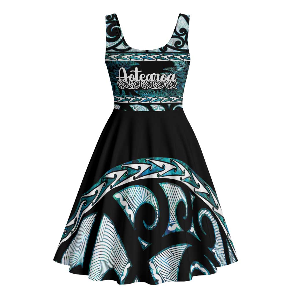 Kia Ora New Zealand Midi Dress Aotearoa Proud Maori Paua Shell Silver Fern LT14 - Polynesian Pride