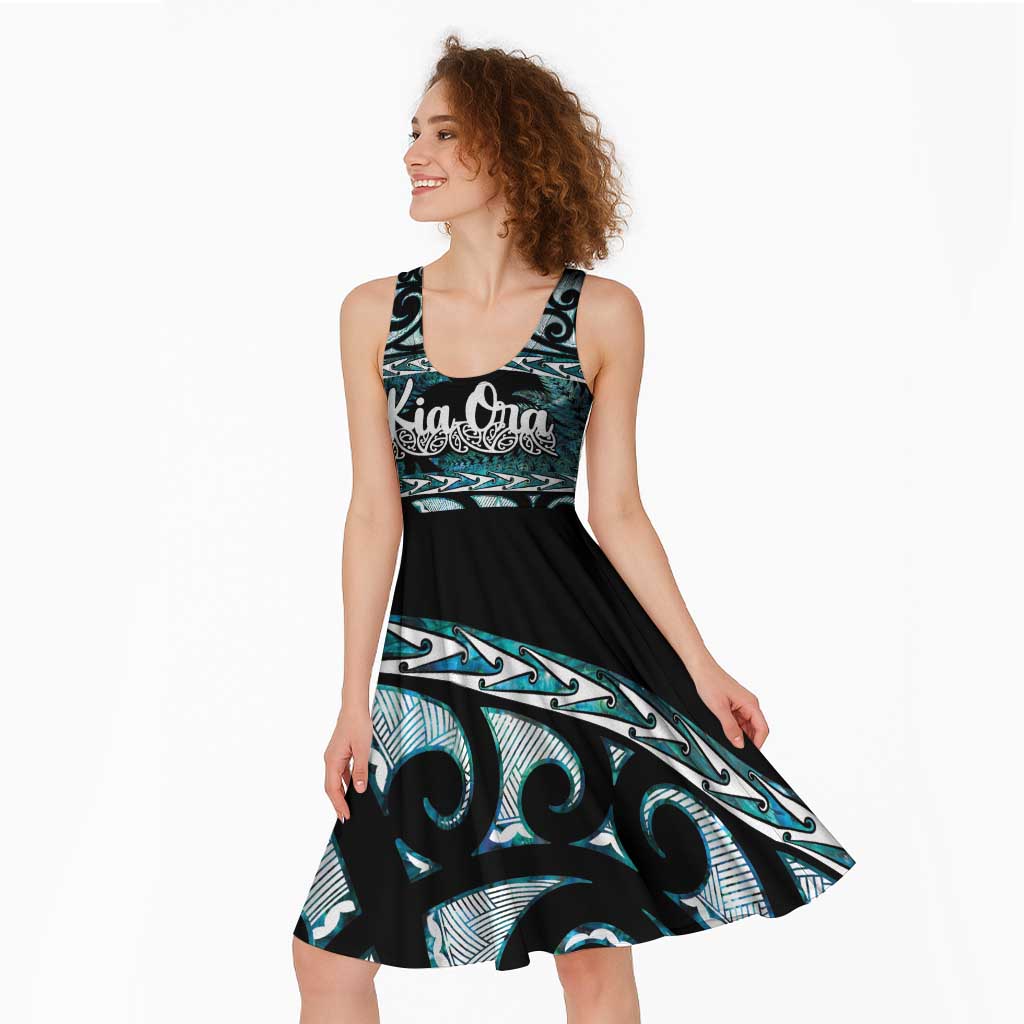 Kia Ora New Zealand Midi Dress Aotearoa Proud Maori Paua Shell Silver Fern LT14 - Polynesian Pride