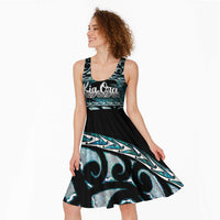 Kia Ora New Zealand Midi Dress Aotearoa Proud Maori Paua Shell Silver Fern LT14 - Polynesian Pride