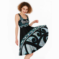 Kia Ora New Zealand Midi Dress Aotearoa Proud Maori Paua Shell Silver Fern LT14 - Polynesian Pride
