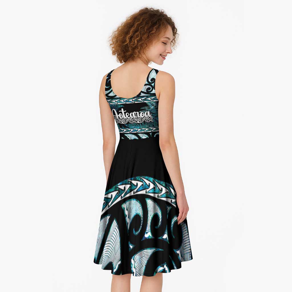 Kia Ora New Zealand Midi Dress Aotearoa Proud Maori Paua Shell Silver Fern LT14 - Polynesian Pride