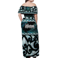 Kia Ora New Zealand Off Shoulder Maxi Dress Aotearoa Proud Maori Paua Shell Silver Fern LT14 - Polynesian Pride