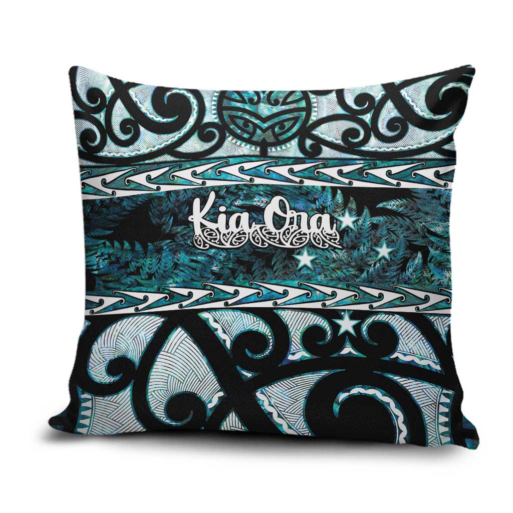 Kia Ora New Zealand Pillow Cover Aotearoa Proud Maori Paua Shell Silver Fern LT14 Black - Polynesian Pride