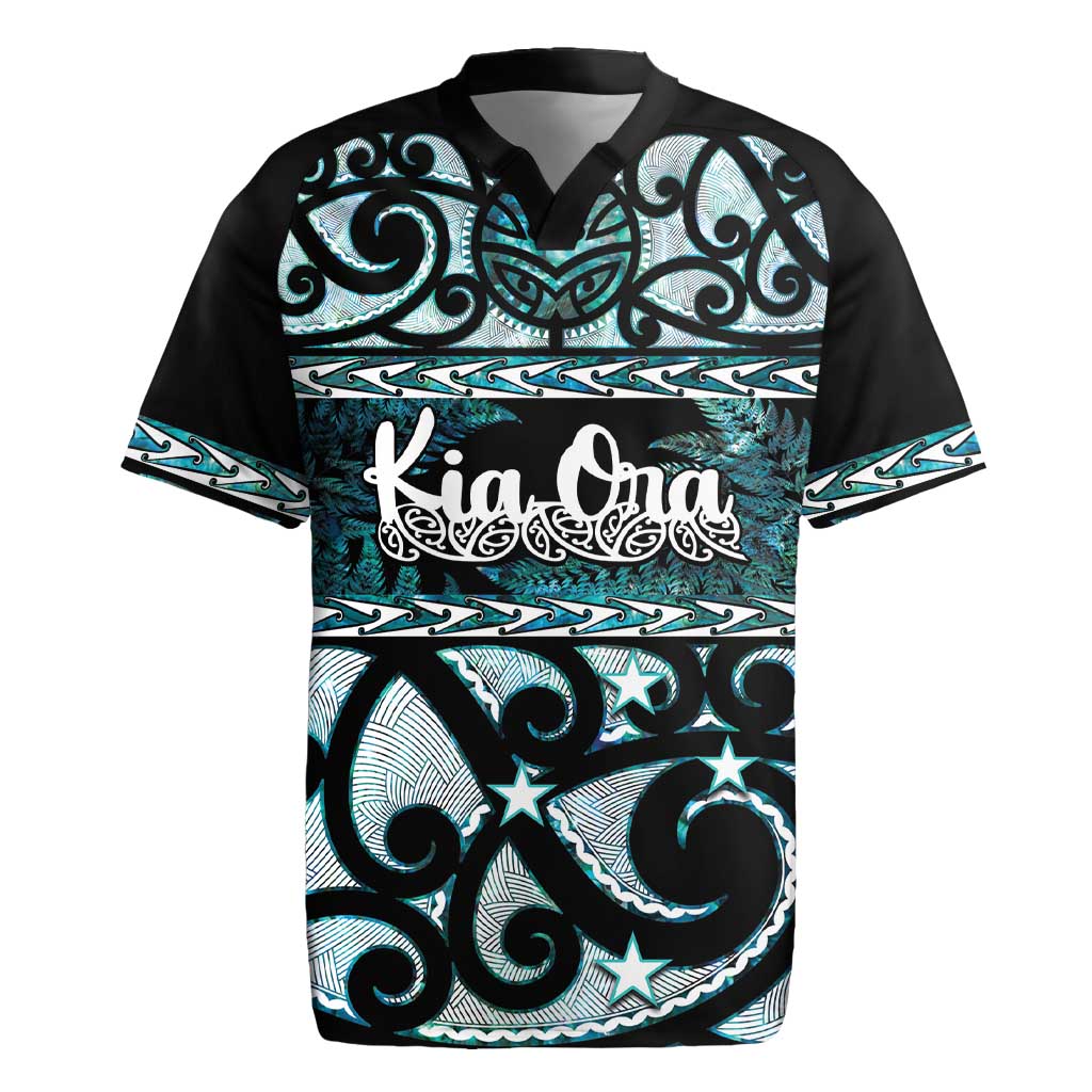 Kia Ora New Zealand Rugby Jersey Aotearoa Proud Maori Paua Shell Silver Fern LT14 Black - Polynesian Pride