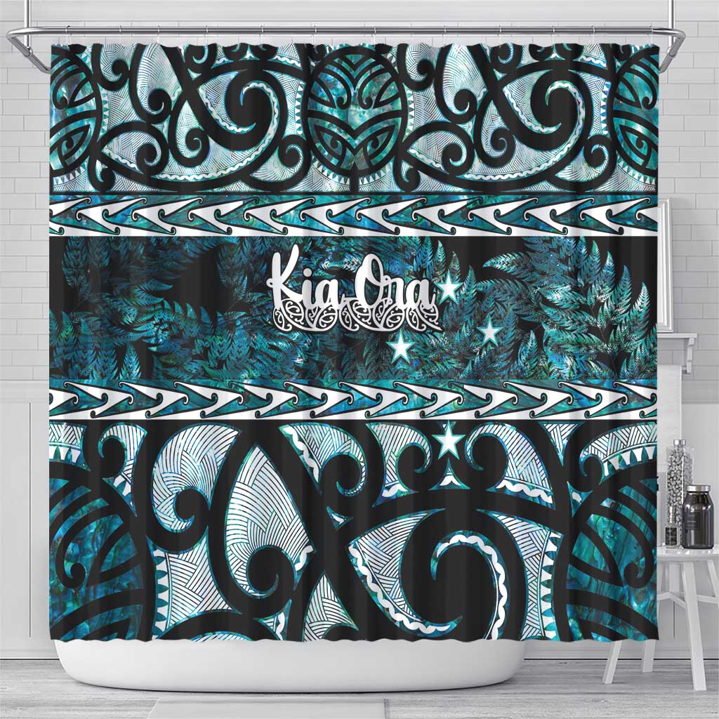 Kia Ora New Zealand Shower Curtain Aotearoa Proud Maori Paua Shell Silver Fern LT14 - Polynesian Pride