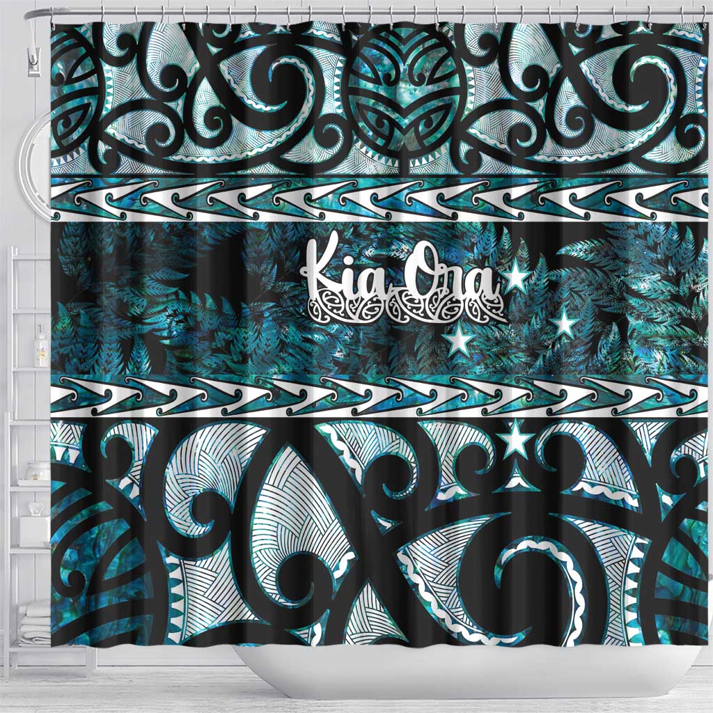 Kia Ora New Zealand Shower Curtain Aotearoa Proud Maori Paua Shell Silver Fern LT14 - Polynesian Pride