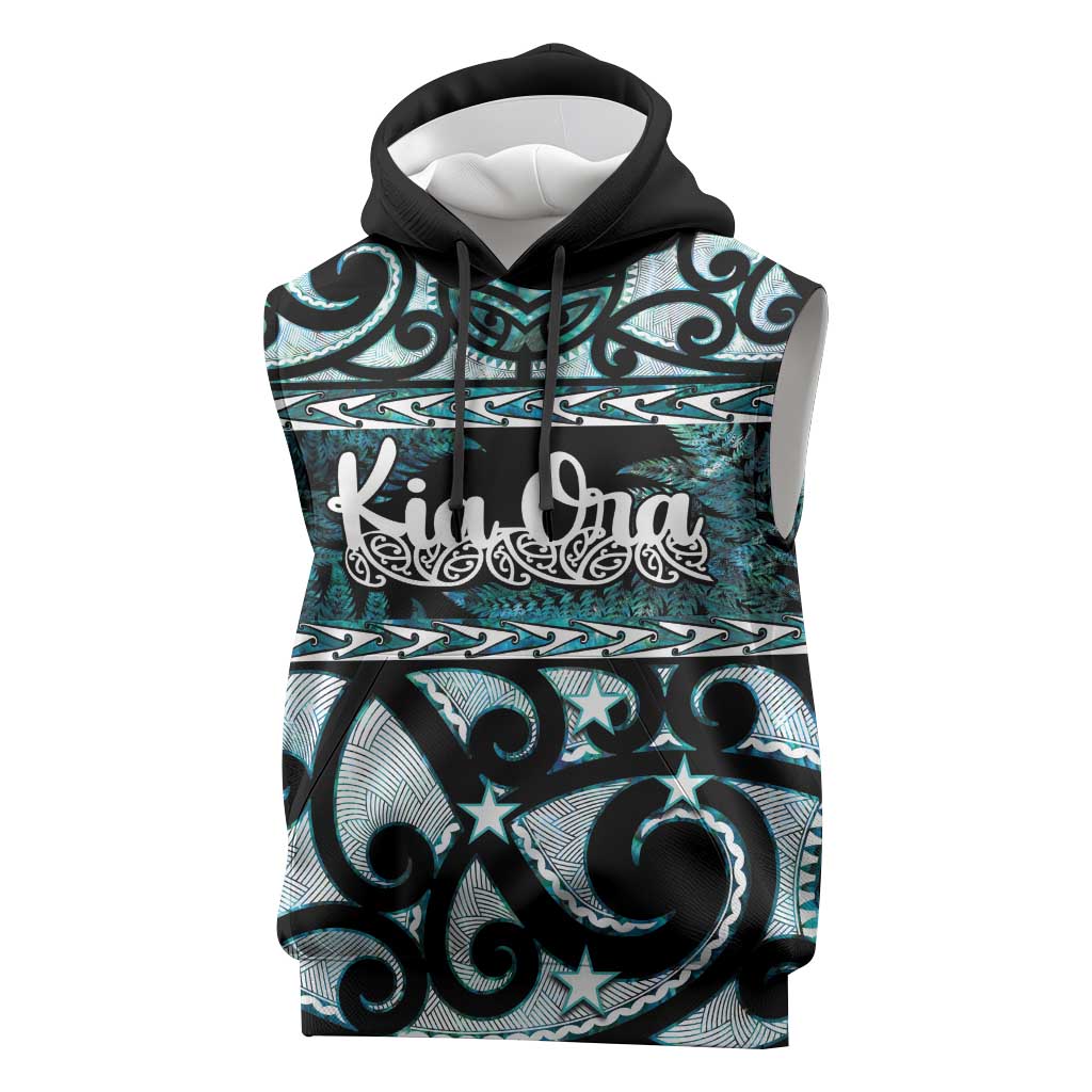 Kia Ora New Zealand Sleeveless Hoodie Aotearoa Proud Maori Paua Shell Silver Fern LT14 Black - Polynesian Pride