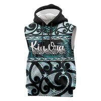 Kia Ora New Zealand Sleeveless Hoodie Aotearoa Proud Maori Paua Shell Silver Fern LT14 Black - Polynesian Pride