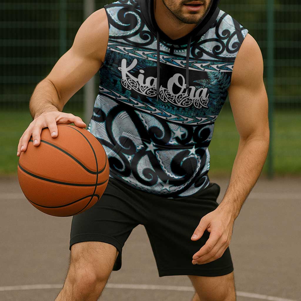 Kia Ora New Zealand Sleeveless Hoodie Aotearoa Proud Maori Paua Shell Silver Fern LT14 - Polynesian Pride