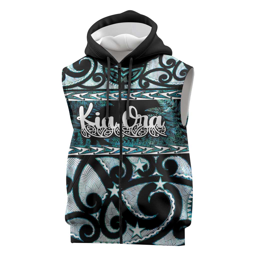 Kia Ora New Zealand Sleeveless Zip Hoodie Aotearoa Proud Maori Paua Shell Silver Fern LT14 Black - Polynesian Pride
