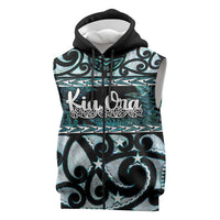 Kia Ora New Zealand Sleeveless Zip Hoodie Aotearoa Proud Maori Paua Shell Silver Fern LT14 Black - Polynesian Pride