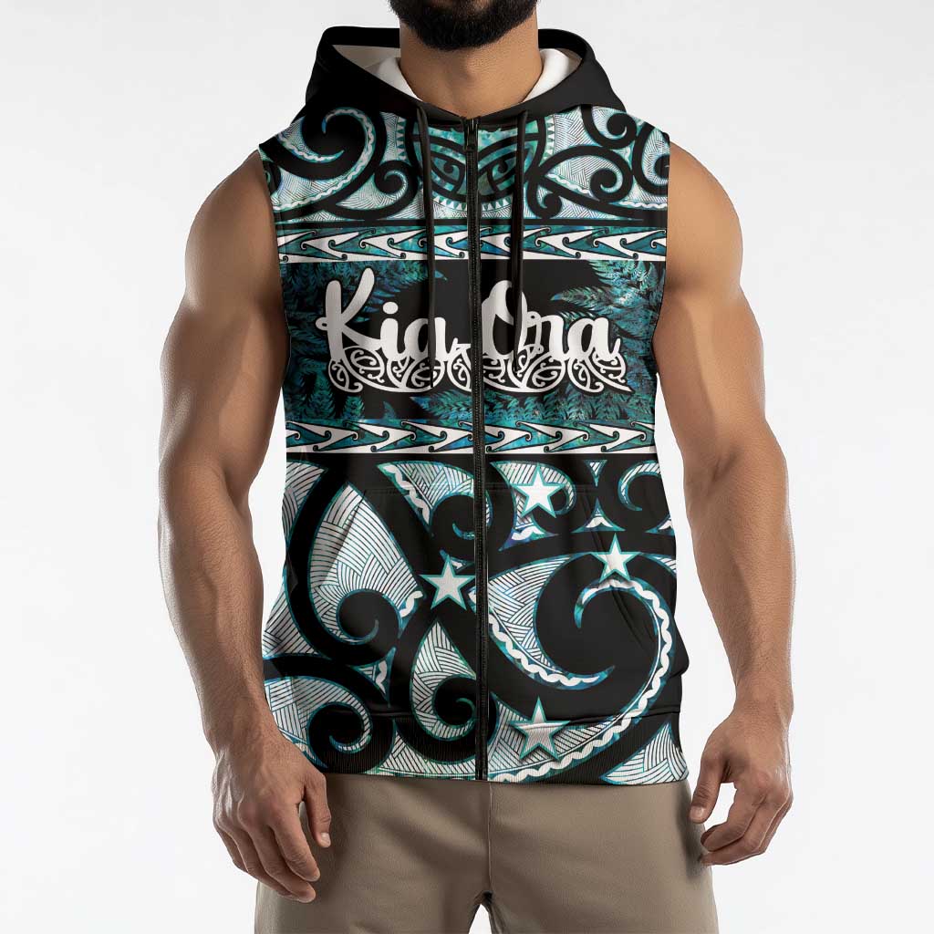 Kia Ora New Zealand Sleeveless Zip Hoodie Aotearoa Proud Maori Paua Shell Silver Fern LT14 - Polynesian Pride