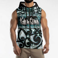 Kia Ora New Zealand Sleeveless Zip Hoodie Aotearoa Proud Maori Paua Shell Silver Fern LT14 - Polynesian Pride