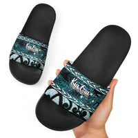 Kia Ora New Zealand Slide Sandals Aotearoa Proud Maori Paua Shell Silver Fern - Polynesian Pride