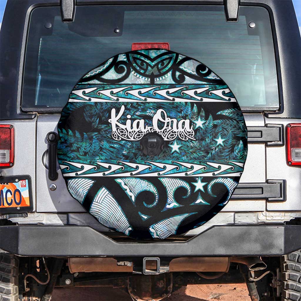 Kia Ora New Zealand Spare Tire Cover Aotearoa Proud Maori Paua Shell Silver Fern LT14 Black - Polynesian Pride