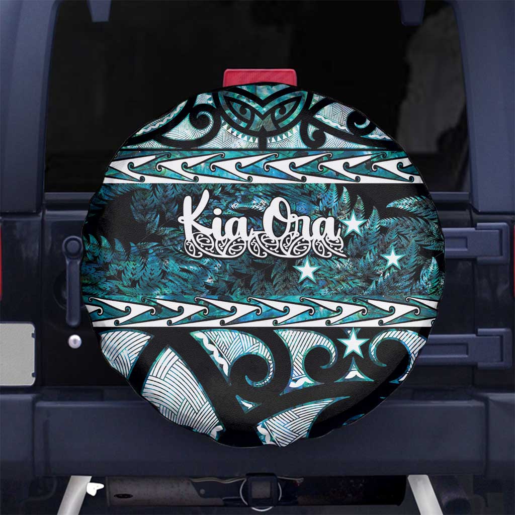 Kia Ora New Zealand Spare Tire Cover Aotearoa Proud Maori Paua Shell Silver Fern LT14 No hole Black - Polynesian Pride