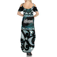 Kia Ora New Zealand Summer Maxi Dress Aotearoa Proud Maori Paua Shell Silver Fern LT14 - Polynesian Pride