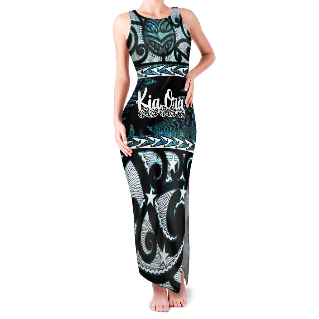 Kia Ora New Zealand Tank Maxi Dress Aotearoa Proud Maori Paua Shell Silver Fern LT14 Women Black - Polynesian Pride