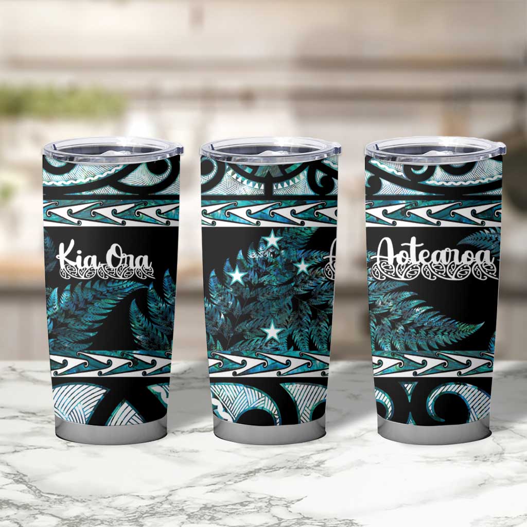 Kia Ora New Zealand Tumbler Cup Aotearoa Proud Maori Paua Shell Silver Fern LT14 - Polynesian Pride