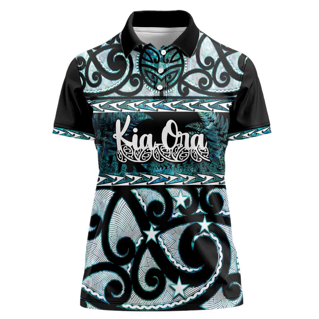 Kia Ora New Zealand Women Polo Shirt Aotearoa Proud Maori Paua Shell Silver Fern - Polynesian Pride