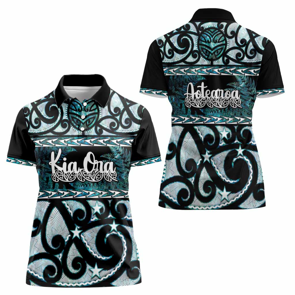Kia Ora New Zealand Women Polo Shirt Aotearoa Proud Maori Paua Shell Silver Fern - Polynesian Pride