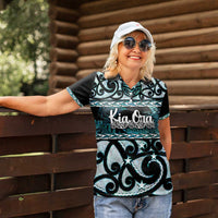 Kia Ora New Zealand Women Polo Shirt Aotearoa Proud Maori Paua Shell Silver Fern - Polynesian Pride