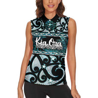 Kia Ora New Zealand Women Sleeveless Polo Shirt Aotearoa Proud Maori Paua Shell Silver Fern LT14 - Polynesian Pride
