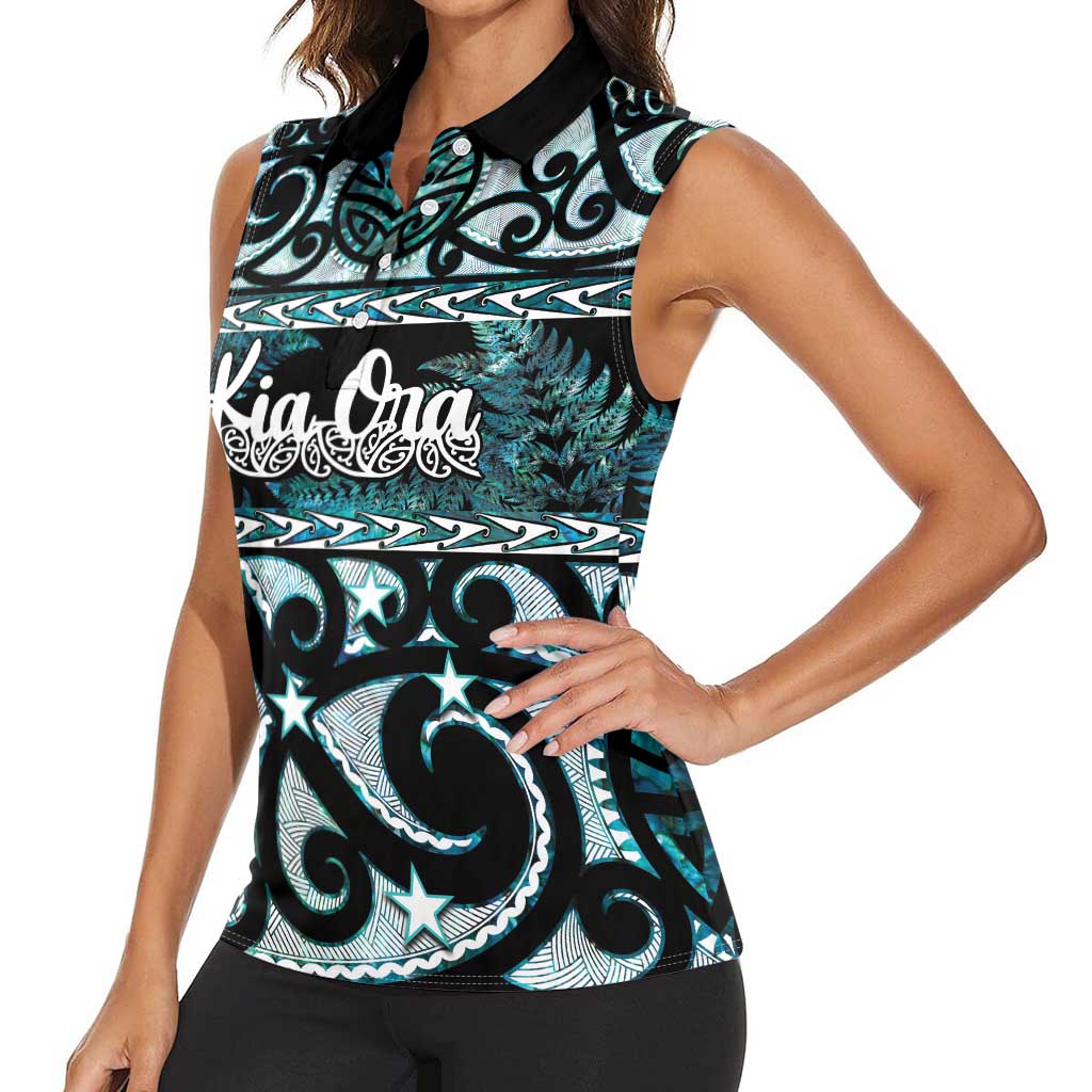 Kia Ora New Zealand Women Sleeveless Polo Shirt Aotearoa Proud Maori Paua Shell Silver Fern LT14 - Polynesian Pride