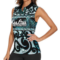 Kia Ora New Zealand Women Sleeveless Polo Shirt Aotearoa Proud Maori Paua Shell Silver Fern LT14 - Polynesian Pride
