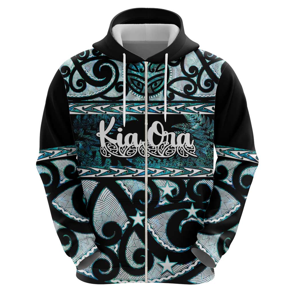 Kia Ora New Zealand Zip Hoodie Aotearoa Proud Maori Paua Shell Silver Fern LT14 - Polynesian Pride