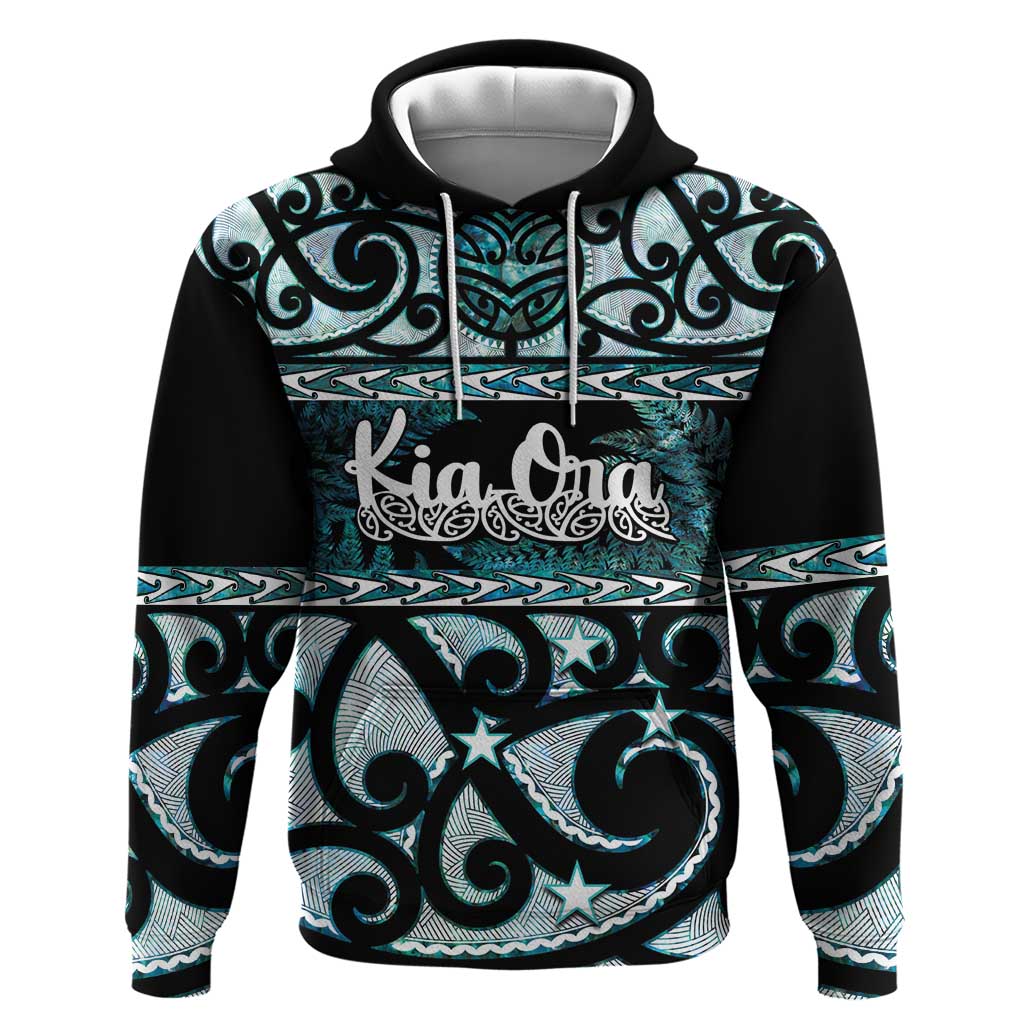 Kia Ora New Zealand Zip Hoodie Aotearoa Proud Maori Paua Shell Silver Fern LT14 Pullover Hoodie Black - Polynesian Pride