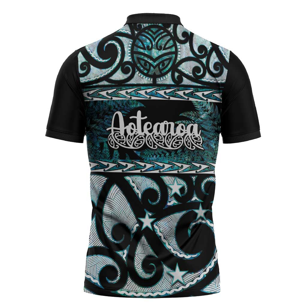 Kia Ora New Zealand Zipper Polo Shirt Aotearoa Proud Maori Paua Shell Silver Fern LT14 - Polynesian Pride