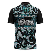 Kia Ora New Zealand Zipper Polo Shirt Aotearoa Proud Maori Paua Shell Silver Fern LT14 - Polynesian Pride
