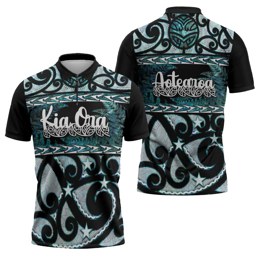 Kia Ora New Zealand Zipper Polo Shirt Aotearoa Proud Maori Paua Shell Silver Fern LT14 - Polynesian Pride
