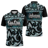 Kia Ora New Zealand Zipper Polo Shirt Aotearoa Proud Maori Paua Shell Silver Fern LT14 - Polynesian Pride