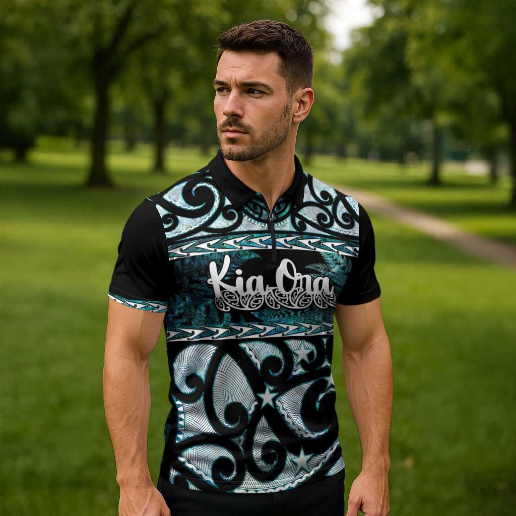 Kia Ora New Zealand Zipper Polo Shirt Aotearoa Proud Maori Paua Shell Silver Fern LT14 - Polynesian Pride
