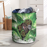 Piwakawaka New Zealand Christmas In July Laundry Basket NZ Aroha Koru Fern Marble Vibes LT14 Green - Polynesian Pride
