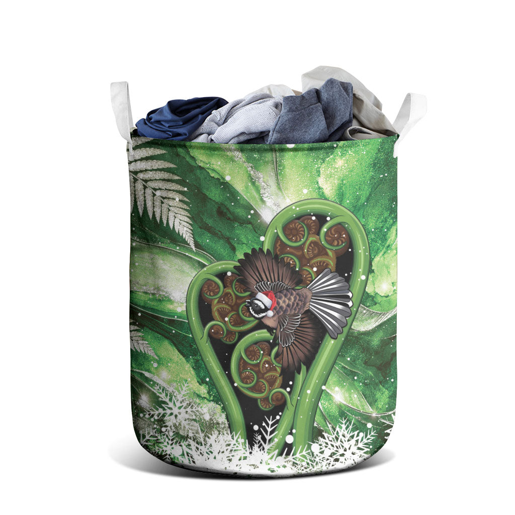 Piwakawaka New Zealand Christmas In July Laundry Basket NZ Aroha Koru Fern Marble Vibes LT14 - Polynesian Pride