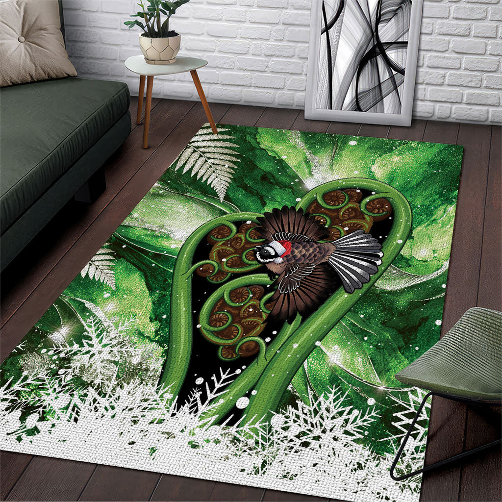 Piwakawaka New Zealand Christmas In July Area Rug NZ Aroha Koru Fern Marble Vibes LT14 Green - Polynesian Pride
