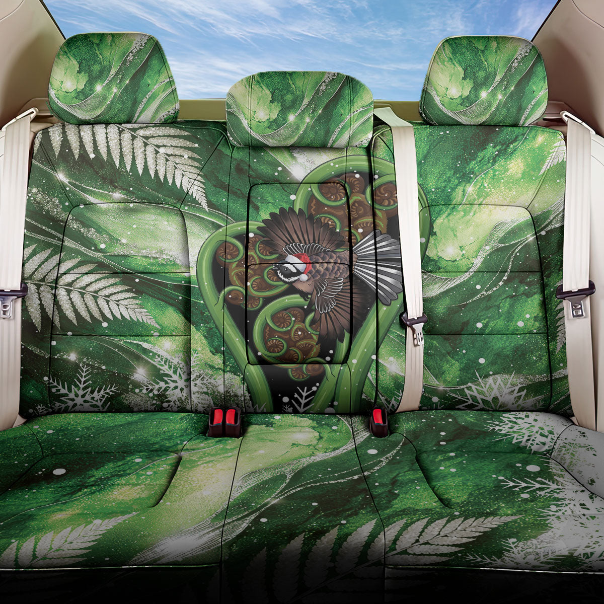Piwakawaka New Zealand Christmas In July Back Car Seat Cover NZ Aroha Koru Fern Marble Vibes LT14 One Size Green - Polynesian Pride