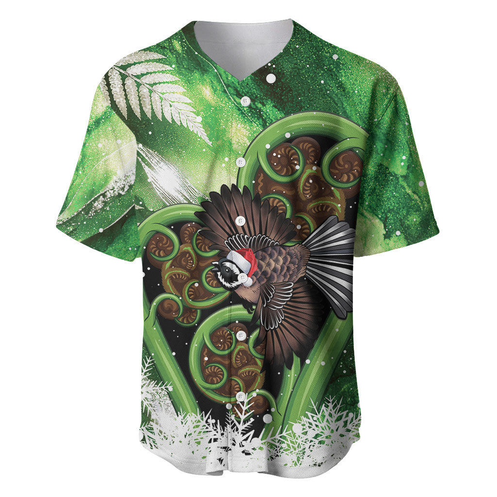 Piwakawaka New Zealand Christmas In July Baseball Jersey NZ Aroha Koru Fern Marble Vibes LT14 Green - Polynesian Pride